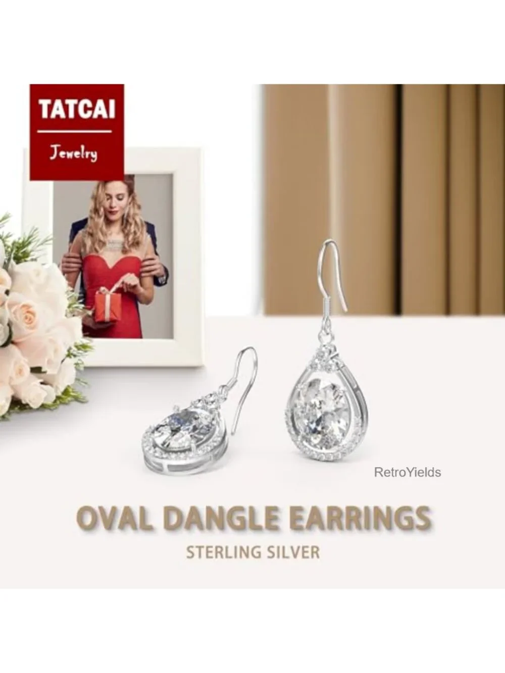 Oval Cut CZ Drop Dangle Earrings 18K White Gold Plated Sterling Silver